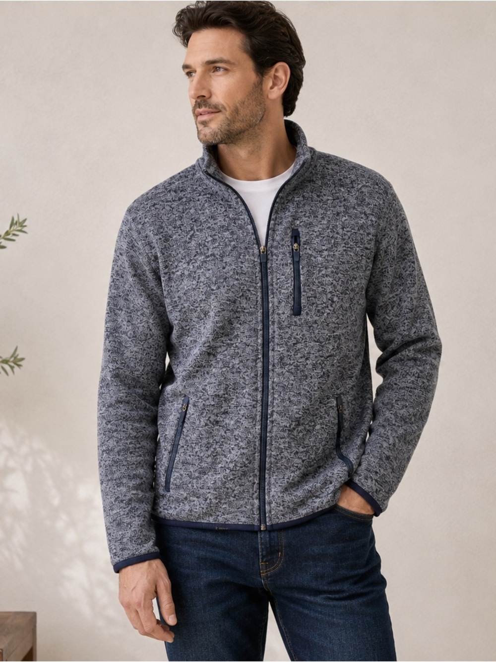 Tailor Vintage Gray Marled Full Zip Fleece Jacket Size Large
